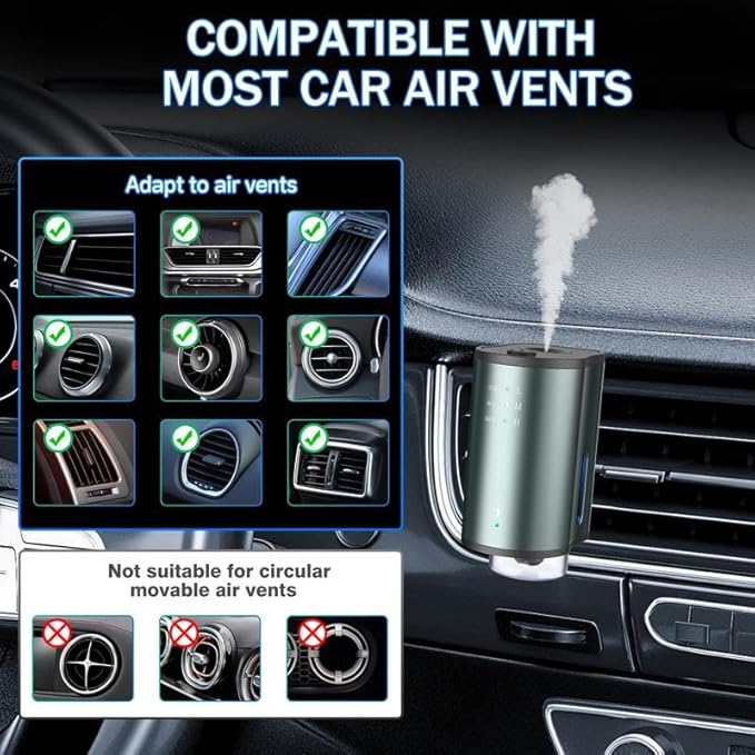 2PCS Smart Car Air Freshener with 3 Adjustable Intensity Levels, Portable Waterless Car Diffuser, Auto Sensor Car Aromatherapy Diffuser with 3 * 10ML Natural Essential Oil (2PCS)