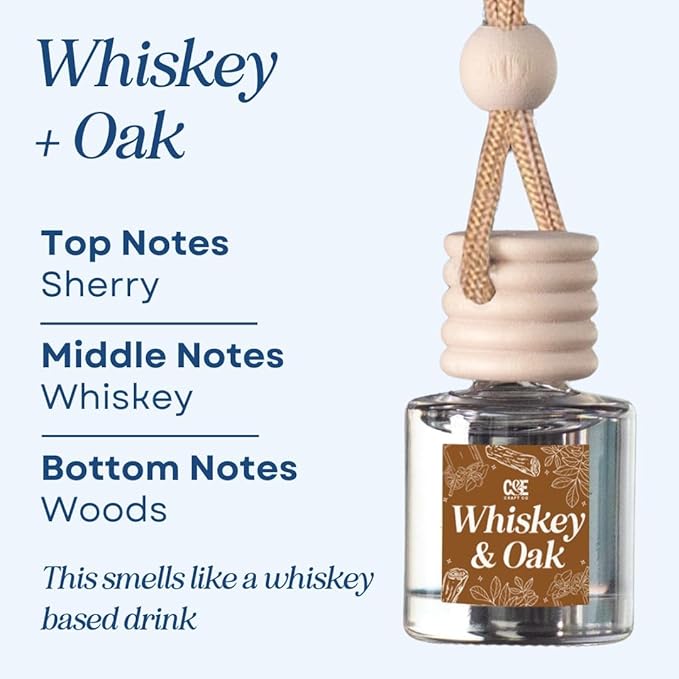 CANDECraftCo Car Air Hanging Fragrance Oil, Car Auto Freshener for Essential Oils, Scents Fragrance Aromatherapy Automobile Diffuser, Long Lasting (Bourbon Vanilla + Whiskey Oak)