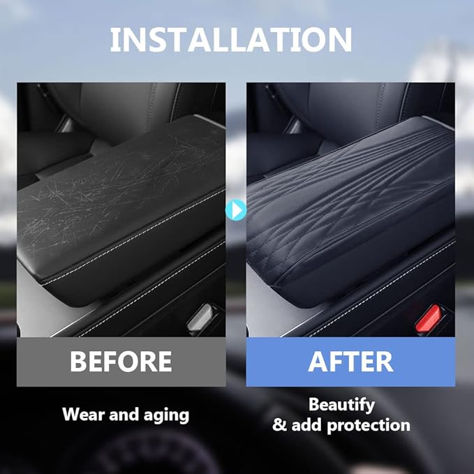2025 Upgrade Universal Style Memory Cotton Car Armrest Box Pad,New Leather Car Armrest Box Pad Car Center Console Cover Pad,Vehicle Seat Box Cushion Protector for SUV Truck (Black, Wave Pattern)