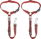 SlowTon Dog Seat Belt for Car, 2 Pack Dog Car Harness Seatbelt Adjustable with Elastic Bungee Buffer, 2 in 1 Pet Car Leash Headrest Restraint Dog Reflective Safety Tether (Red, Headrest+Clip)