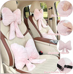 LYFJMUS 4 Pack Plush Bow Car Headrest Pillow and Lumbar Support Pillow Soft Butterfly Car Neck Pillows for Driving Cars Decor (Pink)
