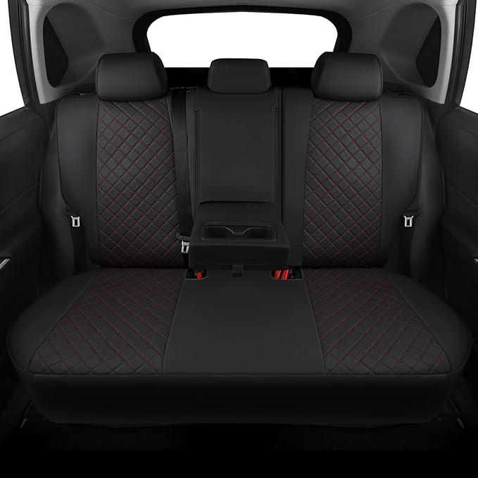 GIANT PANDA Customized Full Set Car Seat Covers Fit for Toyota Rav4 2019 2020 2021 2022 2023 2024 2025 Rav 4 Hybrid(XLE/LE/XLE Premium/Limited),Front & Rear/Back Seat Covers, Faux Leather (Black+Red)