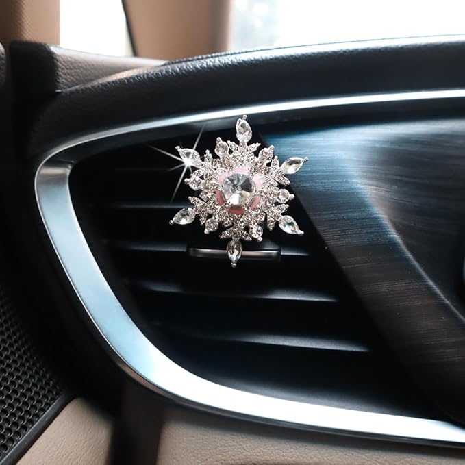 2pcs Snowflake Air Vent Clips Car Air Freshener Outlet Clips Cute Rotatable Silver Snowflake Car Vent Decorations Stress Relief Car Accessories Toy Refillable Car Diffusers Princess Passenger
