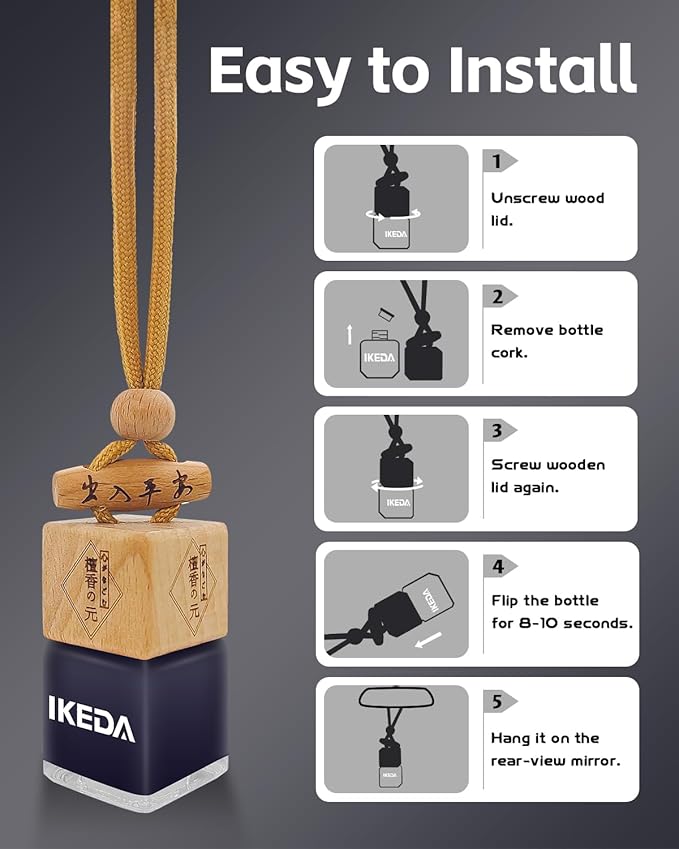 Car Air Fresheners for Men | 10ml Air Freshener | Strong Perfume Hanging Diffuser with Odour Eliminaor Technology | Car Accessories | Car Scents Air Fresheners by Ikeda (Square, New Car)