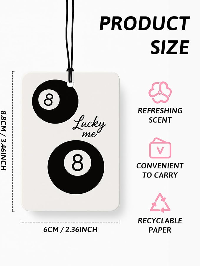 Dark Coquette Girly Car Air Freshener 4 Pcs, Retro Black Lucky 8 Ball Cheetah Hanging Air Freshener for Cars Closet Drawer Books, Preppy Cute Car Accessories Mirror Decor for Women
