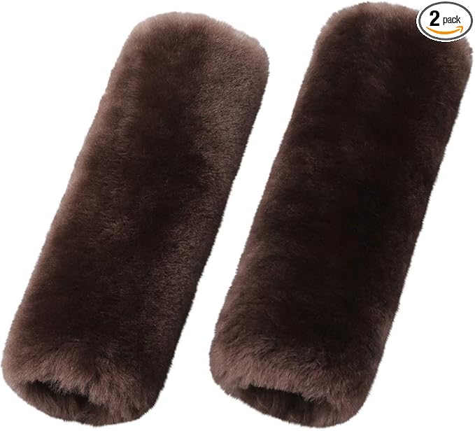 OGLAND 2 Pack Car Seat Belt Cover Cushion, Fluffy Soft Sheepskin Auto Should Seat Belt Pads, Neck Protector for Women Adults Baby Kids Pet (Teak)