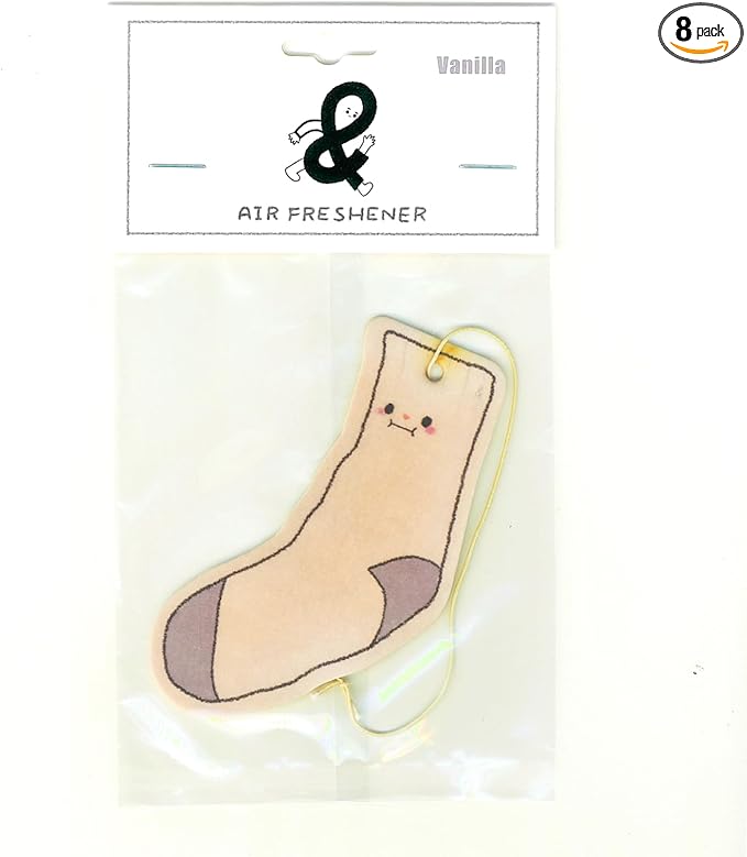 Generic A&D Hanging Air Freshener for Car, Home, Office, Bathroom | 8 Pack | Multiple Designs & Scents (Bikini Tree|Heart|Fish|Bee|Waterdrop|Sock|Golf Ball|Bikini Butterfly) (Sock (Vanilla))