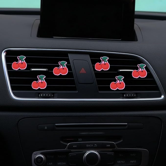 6 Pcs Red Cherry Air Vent Clips, Cute Cherry Car Air Fresheners Vents Clips Diamond Vent Clip Car Interior Decor Charm Bling Cars Accessories Cars Decoration for Women, Automotive Air Fresheners