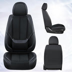 Coverado Front Seat Covers, 2 Pieces Universal Seat Covers for Cars, Breathable Fabric & Leather Car Seat Protectors, Car Seat Cushions Auto Accessories Fit for Most Sedans SUV Truck, Black
