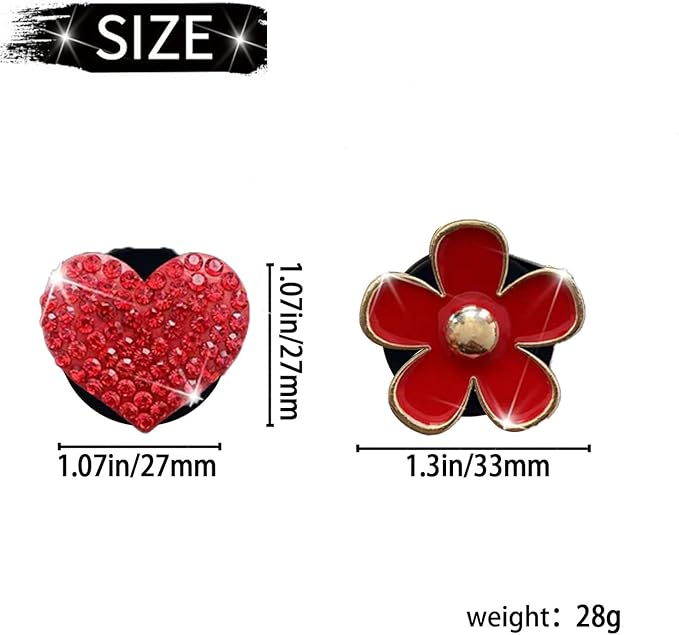 4PCS Car Air Vent Clips with Fragrance Pads, Cute Flower Car Air Fresheners Vents Clips Diamond Vent Clip Auto Interior Decor Charm Bling Auto Accessories Decoration for Women (Red)