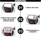Car Window Shade for Baby, Blackout Car Window Curtain with Storage Pockets & 7 Suction Cups, Cartoon Pattern Cars Side Window Sun Shade Cover for Sun/Heat/UV Rays Protection (Pink-Animals)