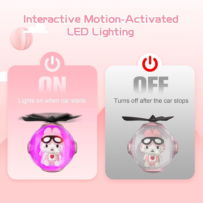 Pink Bunny Design Car Air Freshener with LED Lights & 4 Scented Pads – Light Fragrance, Decorative Auto Accessories