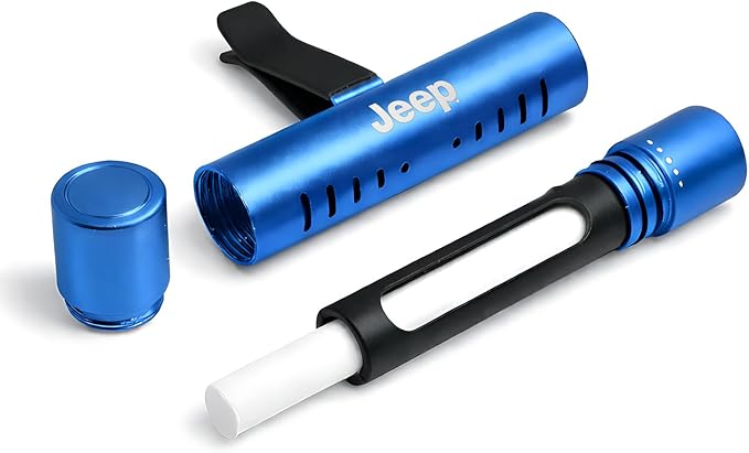 iPick Image for Jeep Car Vent Air Freshener Clip - Official Licensed Blue Aluminum with Adjustable Window + 10 Refill Sticks