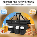 CIVJET Insulated Food Delivery Bag with 4 Cup Holders, XX-Large Insulated Grocery Bags Keep Food Hot/Cold, Cooler Bags with Drink Carrier, Food Carrier Catering Bag, Commercial Food Warmers, Black