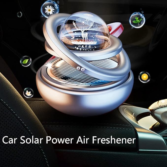 Solar Energy 360° Interstellar Suspension Car Fragrance,Car Solar Power Air Freshener,Creative Car Double Ring Rotating Auto Air Freshener (Red)