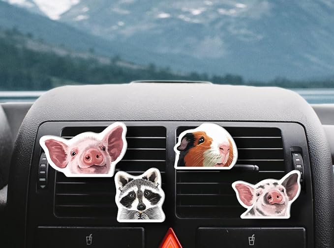 WIRESTER Set of 4 Fresh Scented Car Air Freshener Vent Clip, Decorative Accessories, Interior Decoration for Cars - Dogs, Cats, Animal