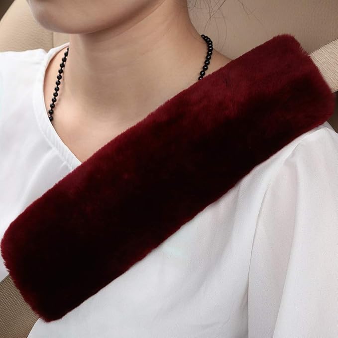 OGLAND 2 Pack Real Sheepskin Wool Car Seat Belt Pads for Auto Car Seat Belt, Soft Shoulder Pad, Neck Cushion Protector, Genuine Natural Merino Wool (Grape Red)