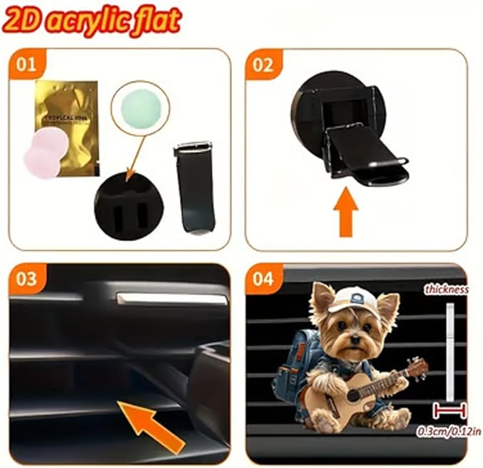 Strumming Yorkie Car Vent Clip, 2d Acrylic Cute Air Freshener for Car, Dog Car Freshener Clips, Solid Scented Air Vent Clips, Auto Interior Decoration Accessories for Women Men