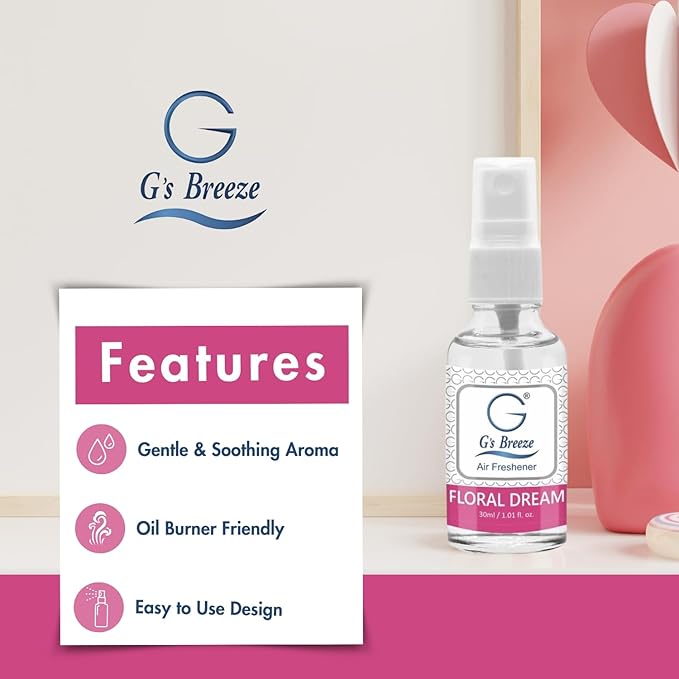 G's Breeze Floral Dream Air Freshener – Luxurious Rose, Lily & Jasmine Blend for Long Lasting Floral Freshness – Ideal Scent for Home, Car & Office – Create a Serene, Elegant and Uplifting Atmosphere