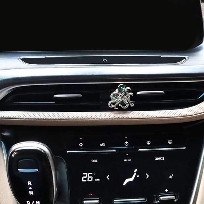 2pcs Octopus Car Vent Clips Car Air Freshener,Green Bling Car Accessories for Women,Ocean Animal Theme Beach Car Decor,Refillable Car Diffuser