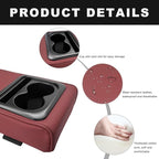 Car Center Console Armrest Pillow, 14"×8.3" Waterproof Leather Armrest Box Cover with Cup and Phone Holder, Soft Memory Foam Arm Rest Console Pad Protector for SUV Truck (Wine Red, Glossy)