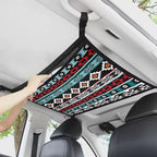 Car Roof Storage Bag Tribal Grid Print Hanging Car Storage Bag Premium Car Seat Organizer Inner Car Accessories Compatible with Most Vehicles
