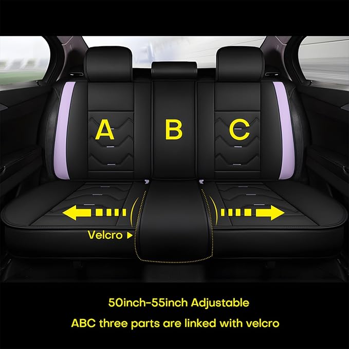 otoez Leather Seat Covers for Car Full Set, 5 Seat Car Seat Cover, Waterproof Automotive Seat Covers, Universal Seat Protector for Most Cars SedensTrucks SUVs (Black&Purple, No Pillows)