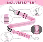 SlowTon Dog Seatbelt, 2 Pack Dog Seat Belt Car Leash Adjustable Elastic Bungee Buffer Heavy Duty Nylon Reflective Pet Safety Tether Connect to Dog Harness for Travel Riding in Vehicle (Daul Clip, PI)