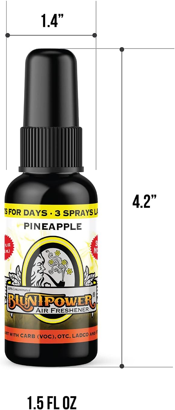 BluntPower (Pineapple, 5 Pack) Concentrated Air Freshener - Premium Oil Based Air Freshener Spray For Home and Car - Long-Lasting Bathroom Spray, Car Freshener, & Odor Eliminator Spray