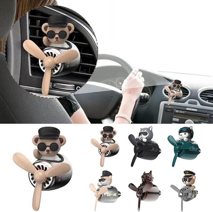 Cartoon Animal Pilot Car Air Freshener, Cute Automotive Air Outlet Creative Car Perfume Diffuser, Pilot Bear Car Air Freshener for Car (hiba Inu Captain)