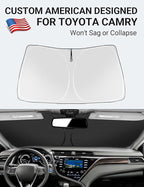 Proadsy 2026 Upgrade Windshield Sun Shade Custom Fit 2018-2025 2026 Camry LE XLE Hybrid SE XSE 4-Layer Foldable Front Sunshade Protector Sun Visor Blocks UV Rays Keep Car Cooler