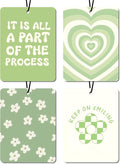 Green Aesthetic Car Air Fresheners - Inspirational Quotes & Floral Designs, Natural Non Toxic Air Freshener, 4 - Pack Ideal Decor & Gift for Positivity Seekers, for Car, Closet & Home