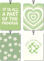 Green Aesthetic Car Air Fresheners - Inspirational Quotes & Floral Designs, Natural Non Toxic Air Freshener, 4 - Pack Ideal Decor & Gift for Positivity Seekers, for Car, Closet & Home