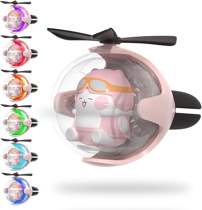 Pink Kitty Car Air Freshener with 6-Color Auto Light Up & 4pcs Scented Tablets – Subtle Fragrance, Decorative Auto Accessories,Cute Mother's Day and Father's Day Small Gift