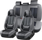 Coverado Seat Covers Full Set, 5 Seats Seat Covers for Cars, Waterproof Nappa Leather Car Seat Covers with Head Pillow, Seat Protectors Car Seat Cushion Universal Fit for Most Cars (Gray&Black)