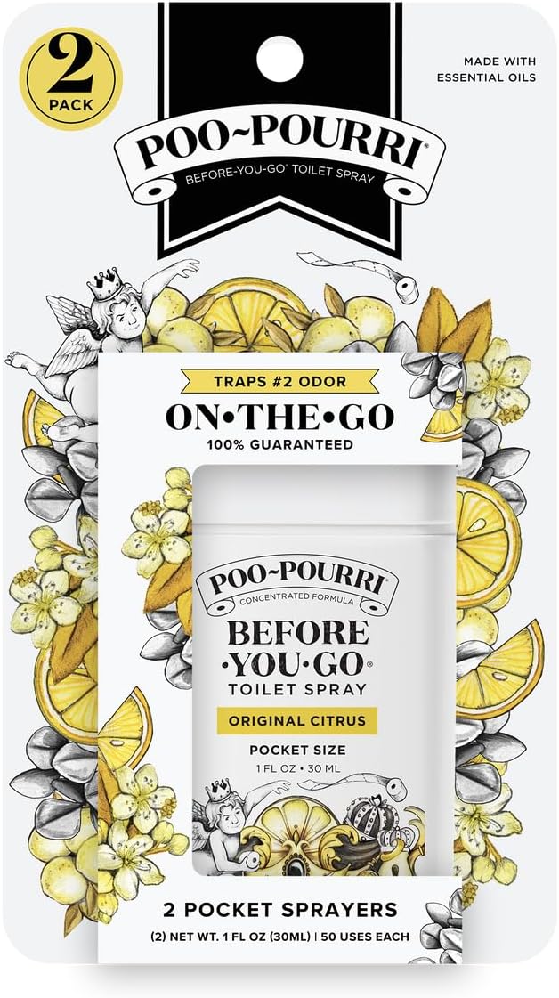 Poo-Pourri Before-You-Go Pocket Toilet Spray, Travel Essentials, Original Citrus, 1 Fl Oz 2 Pack, Up to 50 Uses, On-The-Go Bathroom Odor Deodorizer with Essential Oils, TSA Approved Size