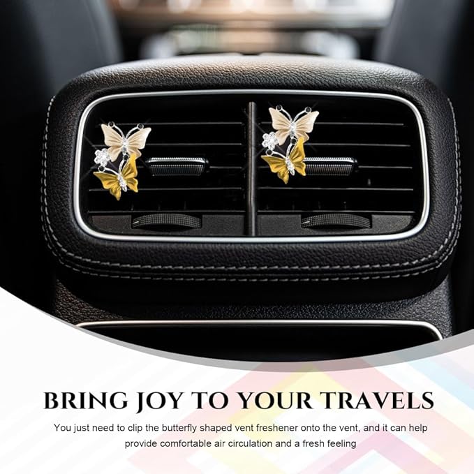 2PCS Car Air Vent Clips, Dual Butterfly Diamond Car Air Conditioner Outlet Vent Clip, Cute Car Diffuser Perfume Clip, Car Air Freshener Decor Accessories for Women Girl (Yellow, Style 1)