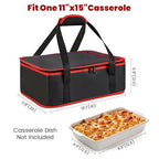 Bodaon Insulated Casserole Carrier for Hot or Cold Food, Fits 9"x13" and 11"x15" Baking Dish with Lid, Insulated Carriers for Transport, Travel Food Warmer Container Bags (Single Decker, Black-Red)