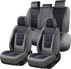 Coverado Car Seat Covers Full Set, Nappa Leather Seat Covers for Cars, Car Seat Protector Car Seat Cushion, Front and Back Seat Protectors Cushions Universal Fit for Most Cars Vehicles(Gray&Black)