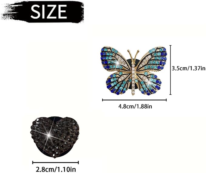 4 Pcs Blue Bling Butterfly and Heart Car Air Fresheners Vent Clips Diffuser Vent Clip Rhinestone Diamond Decoration Car Interior Decor Cute Accessories for Women, Automotive Air Fresheners (Black, 2)