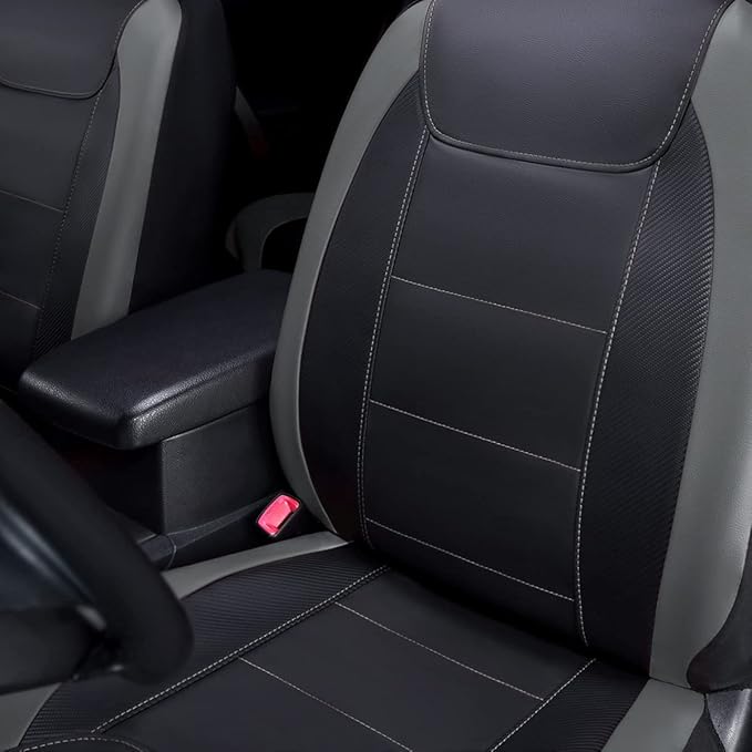 Flying Banner car seat Covers Protects Water Proof Faux Leather Carbon Fiber Front and Rear Bench (Black Gray, Full Set - 8PCS)