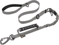 AUBELL Tactical Dog Leash Heavy Duty,4-6ft Reflective Strong No Pull Bungee Leash for Medium Large Dogs with Comfortable Padded Double Handle,Car Seat Belt,360 Degree Rotating Carabiner,Grey