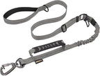AUBELL Tactical Dog Leash Heavy Duty,4-6ft Reflective Strong No Pull Bungee Leash for Medium Large Dogs with Comfortable Padded Double Handle,Car Seat Belt,360 Degree Rotating Carabiner,Grey