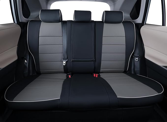 EKR Rav4 Seat Covers Custom Fit for Toyota Rav4 2021-2024 Prime SE,XSE & 2019-2025 Hybrid/PHEV SE,XSE, Leather Car Seat Cover Full Set for SUV,Faux Leather(Black/Gray)