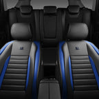 CAR PASS Nappa Leather Car Seat Covers Front Seats, Luxury Seat Protector for Cars, Waterproof Anti-Slip Seat Cushion Airbag Compatible Universal for SUV Pick-up Truck Automotive Vehicle,Black Blue