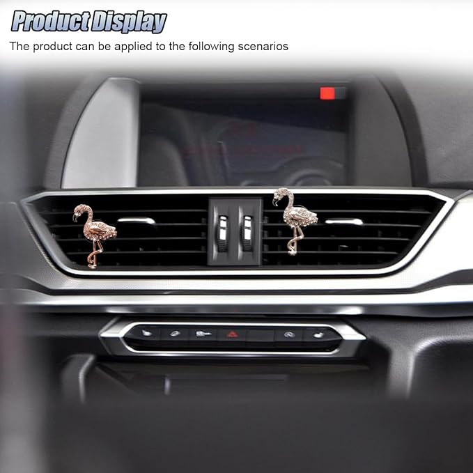 2PCS Bling Flamingo Car Dashboard Air Vent Trim Clips, Crystal Rhinestone Animal Car Air Fresheners Outlet Clip, Cute Automotive Interior Diffuser Decoration Accessories for Women (Flamingo)