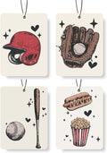 Baseball - Themed Car Air Freshener 4 Pcs, Retro Sports & Game Day Hanging Air Freshener for for Cars Closet Drawer Books, Car Accessories Mirror Decor for sports enthusiast.