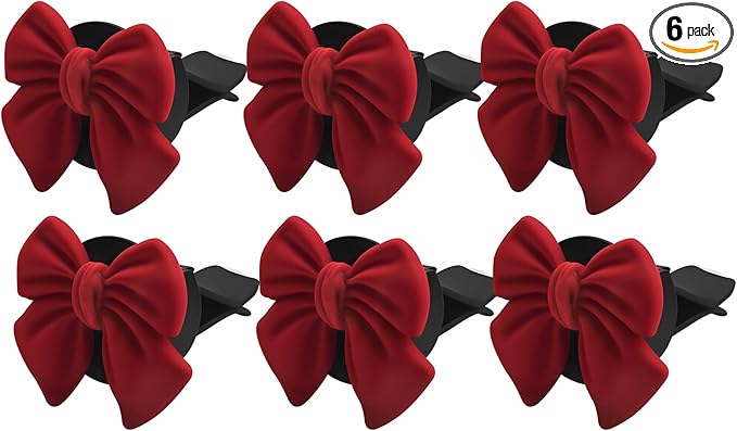 6PCS Bow Car Air Vent Clips, Cute Car Air Freshener Outlet Vent Clip, Coquette Bow Car Diffuser Perfume Clip, Universal Auto Air Conditioning Accessories for Women Girls (Red, 6PCS)