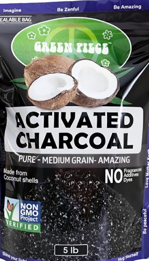 Green Piece® Activated Charcoal Medium Grain – Resealable 5 lb Bag - SUPER CLEAN - Rid Odor – Made from Coconut Shells – Kid/Pet Friendly, Great for Aquariums, Water Filters, & More