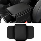 Car Center Console Cover, 11.6"×8.3" Leather Car Armrest Cushion Pad with 2 Storage Pockets, Comfortable Arm Rest Box Cover Mat for Most Vehicles, Universal Interior Accessories (Black)